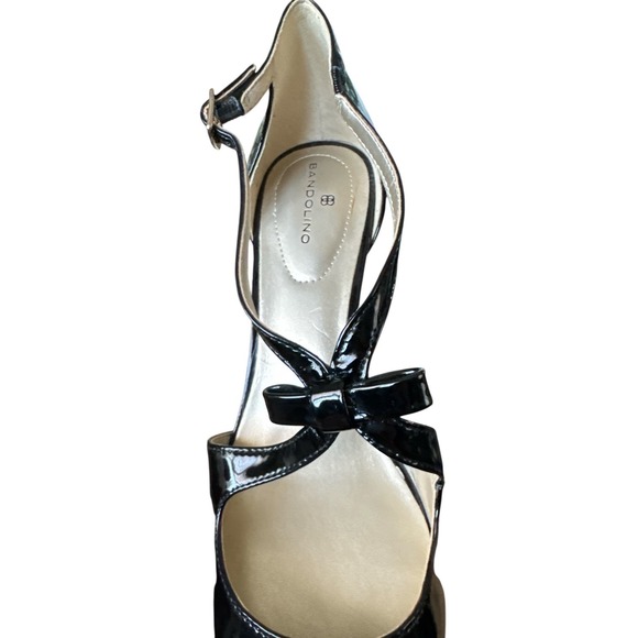 Bandolino Black Patent T-Strap Bow Pumps Womens Size 11M Pointed Stiletto Heels - Picture 7 of 13